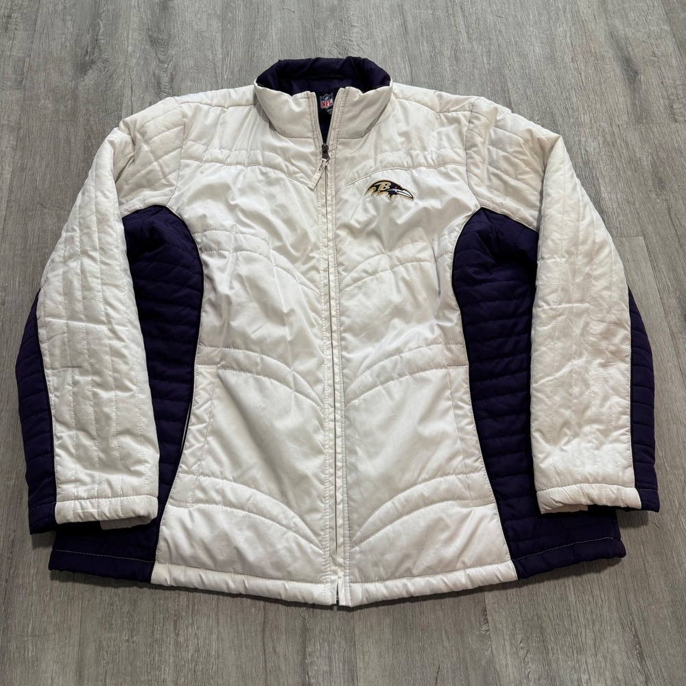 NFL Team Apparel Baltimore Ravens Women XXL Puffer Jacket White Purple Full Zip